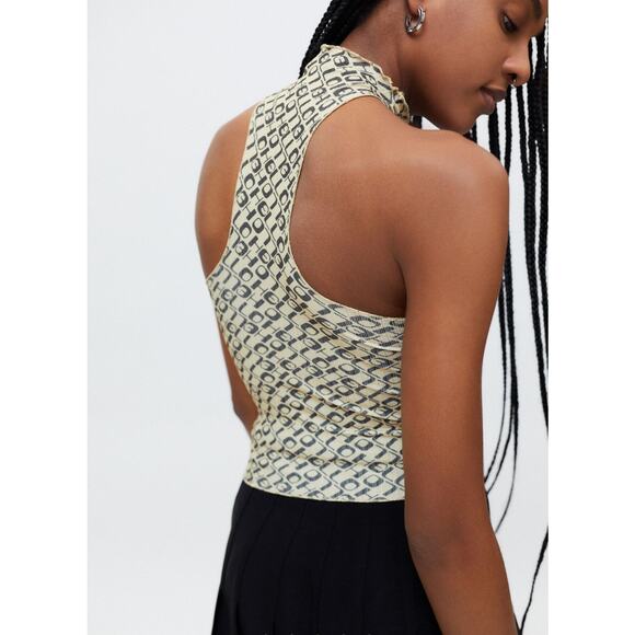 NWT Urban Outfitters Alba Halter Top Black Beige Printed Racerback Size Small - Picture 7 of 14